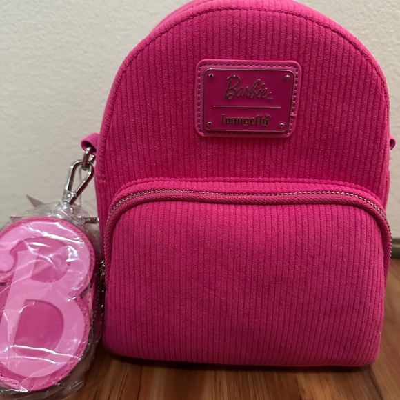 NWT Loungefly Barbie Corduroy Hot Pink Convertible Backpack - Picture 3 of 5